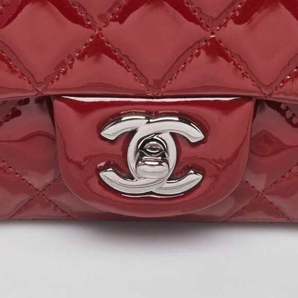 Chanel Dark Red Quilted Patent Leather Classic Square Mini Flap Bag - Picture 8 of 12